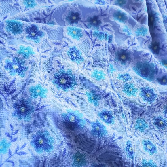 VTG 70s Blue Floral Chain Pattern Open Front Mesh Blouse Handmade Sz L - Picture 5 of 7